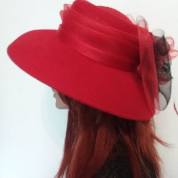 VINTAGE WIDE BRIM RED HAT FELT WOOL main image 6